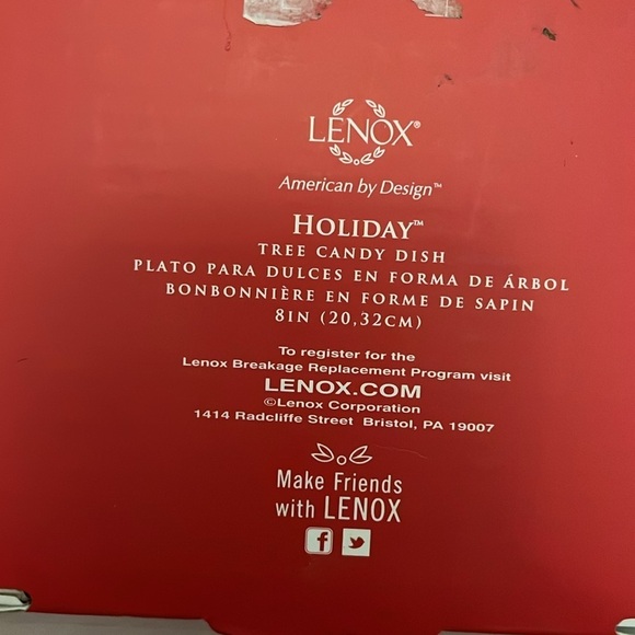 Lenox Holiday Tree Candy Dish NIB 8” Gold Trim Holly & Berries New in Box - Picture 8 of 8